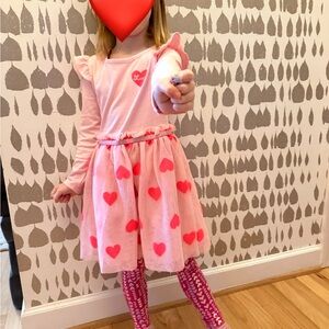 Cat & Jack Pink Dress with Hearts and tulle skirt valentines love sz 5